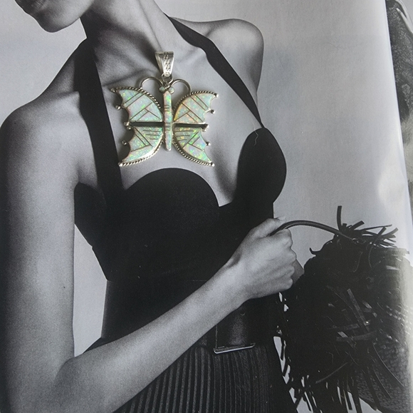 Butterfly Pendant ~STERLING SILVER AND OPAL INLAY🪽Native-Made - Picture 3 of 17
